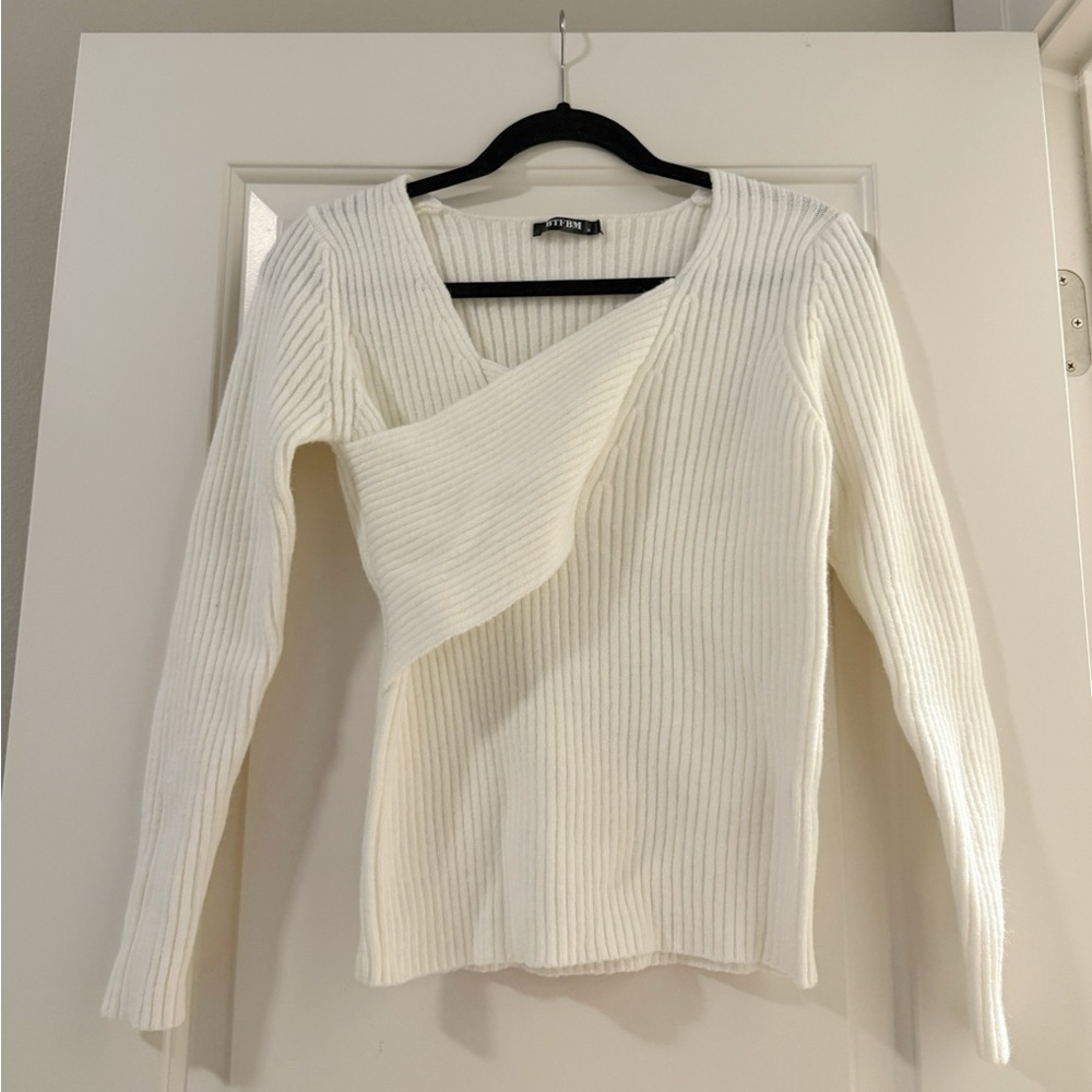 White Asymmetrical Knit Sweater